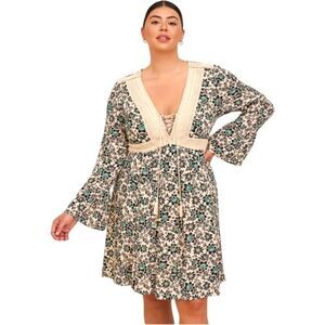 TORRID Plus Size Mini Gauze Lace-Up Floral Skater dress Size 1X